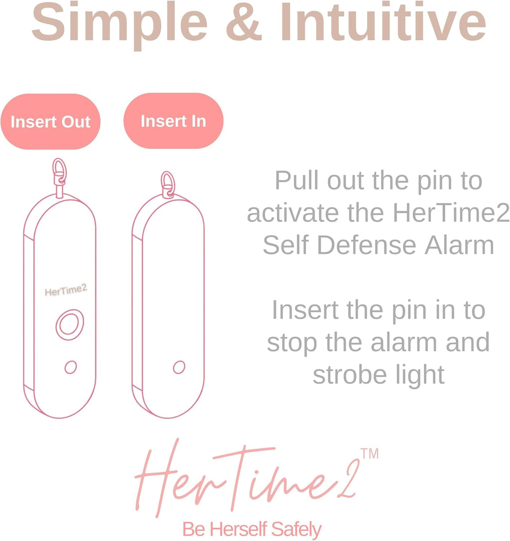 HerTime2 Personal Safety Alarm for Women - Loud Self Defense Siren, Waterproof Keychain with Strobe Light - Battery Powered, Rose Gold