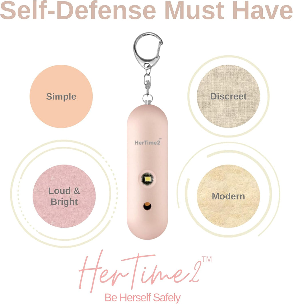 HerTime2 Personal Safety Alarm for Women - Loud Self Defense Siren, Waterproof Keychain with Strobe Light - Battery Powered, Rose Gold
