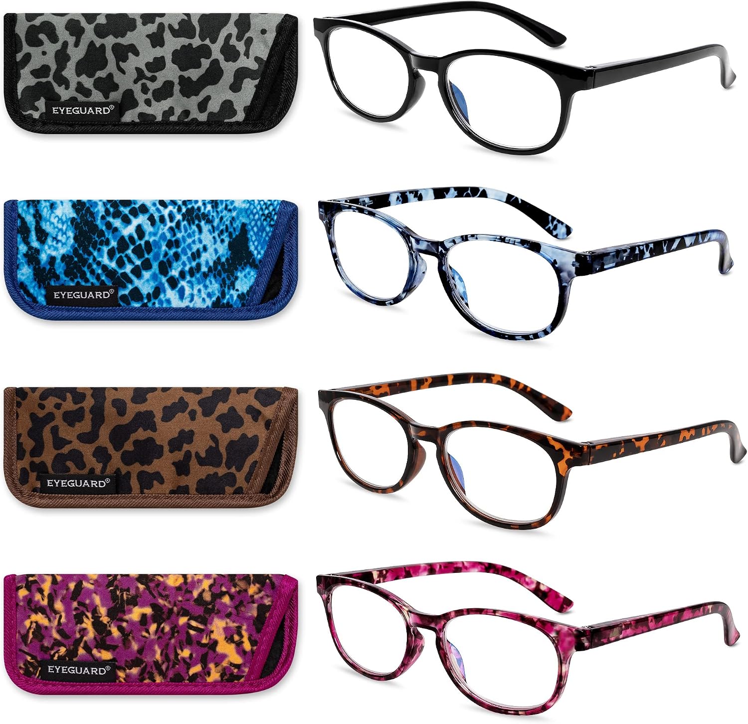 EYEGUARD Reading Glasses 4 Pack Quality Fashion colorful Readers for women 4pcs