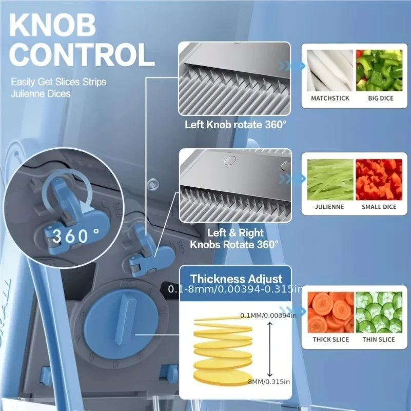 Safe Vegetable Slicer Adjustable Vegetable Chopper with 4 Modes Dicer, Julienne Kitchen Chopping Artifact (SkyBlue)