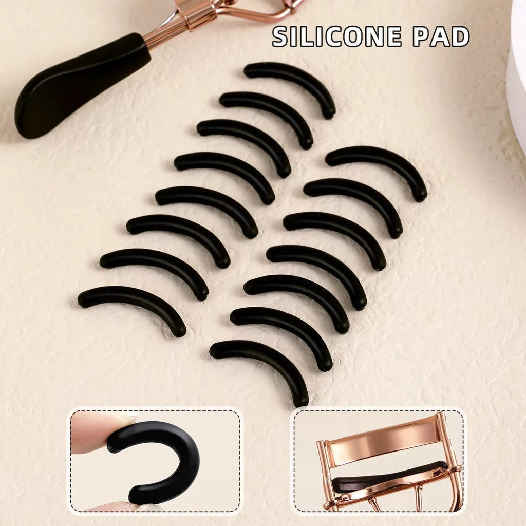 Portable Eyelash Curler Set with 15 Silicone Pads Stainless Steel Design for Eyelash Extension And Curling Beauty Tool