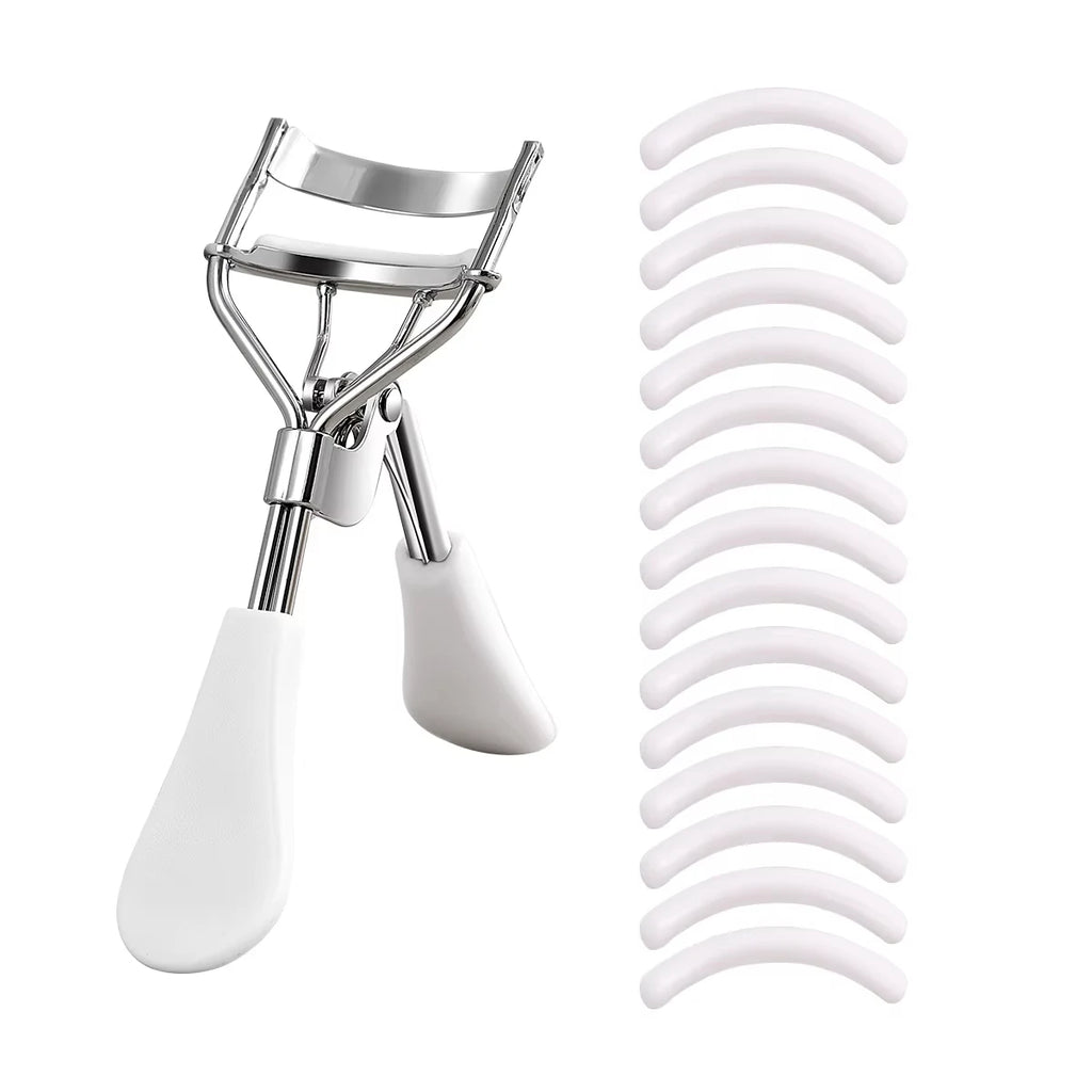Portable Eyelash Curler Set with 15 Silicone Pads Stainless Steel Design for Eyelash Extension And Curling Beauty Tool