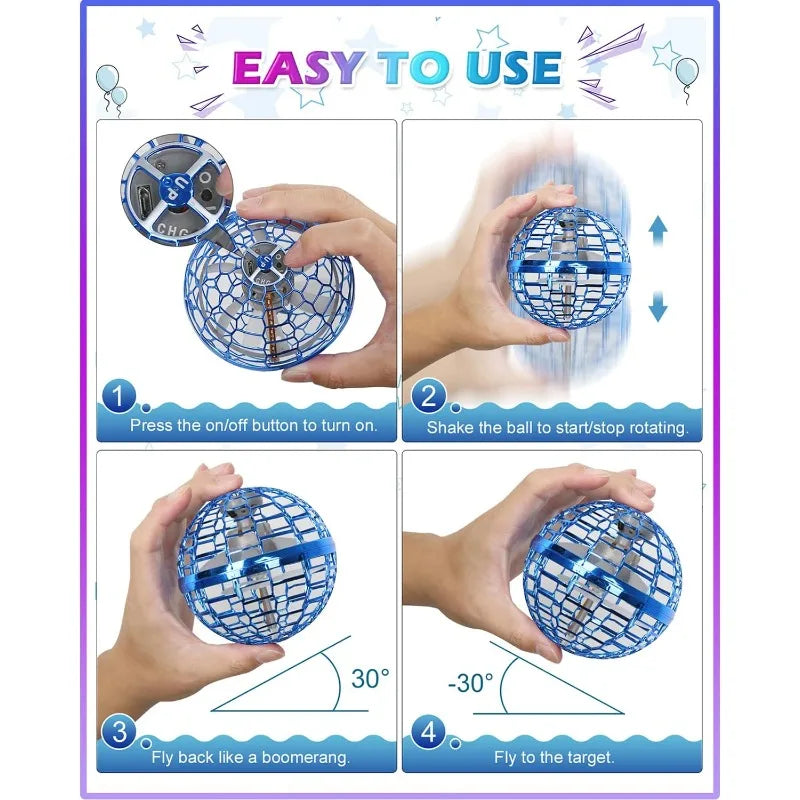 Magic Flying Orb Ball with Lights,UFO Hand Operated Mini Drone for Kids,Galactic Fidget Spinner Boomerang Hover Balls Toys