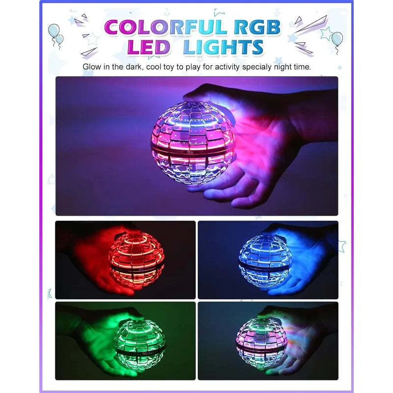 Magic Flying Orb Ball with Lights,UFO Hand Operated Mini Drone for Kids,Galactic Fidget Spinner Boomerang Hover Balls Toys