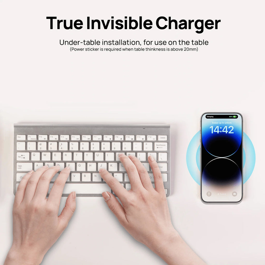 Invisible Wireless Charging Pad Built in Desk Furniture Wireless Charger Long Distance 20mm for iPhone Samsung Table Qi Charger