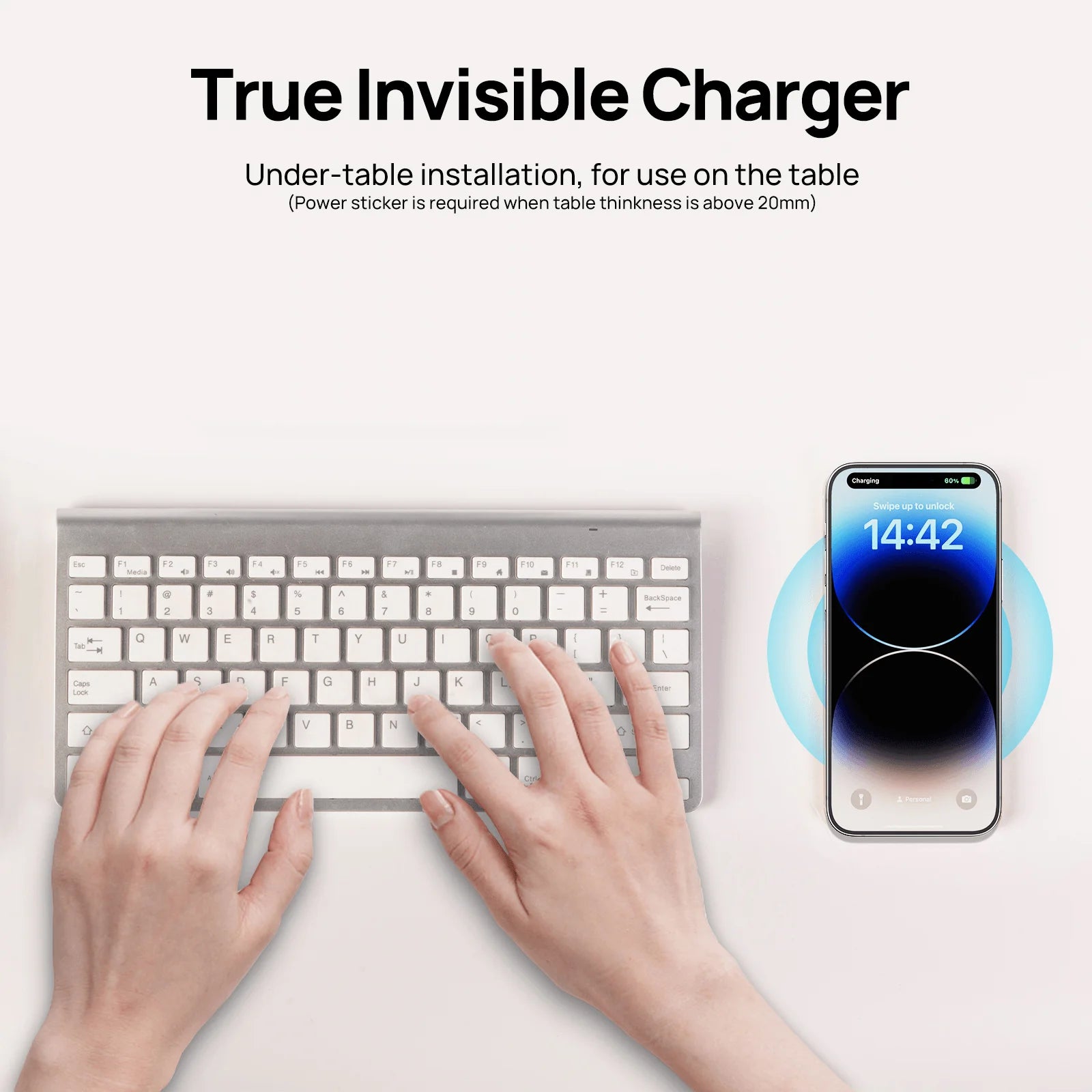 Invisible Wireless Charging Pad Built in Desk Furniture Wireless Charger Long Distance 20mm for iPhone Samsung Table Qi Charger