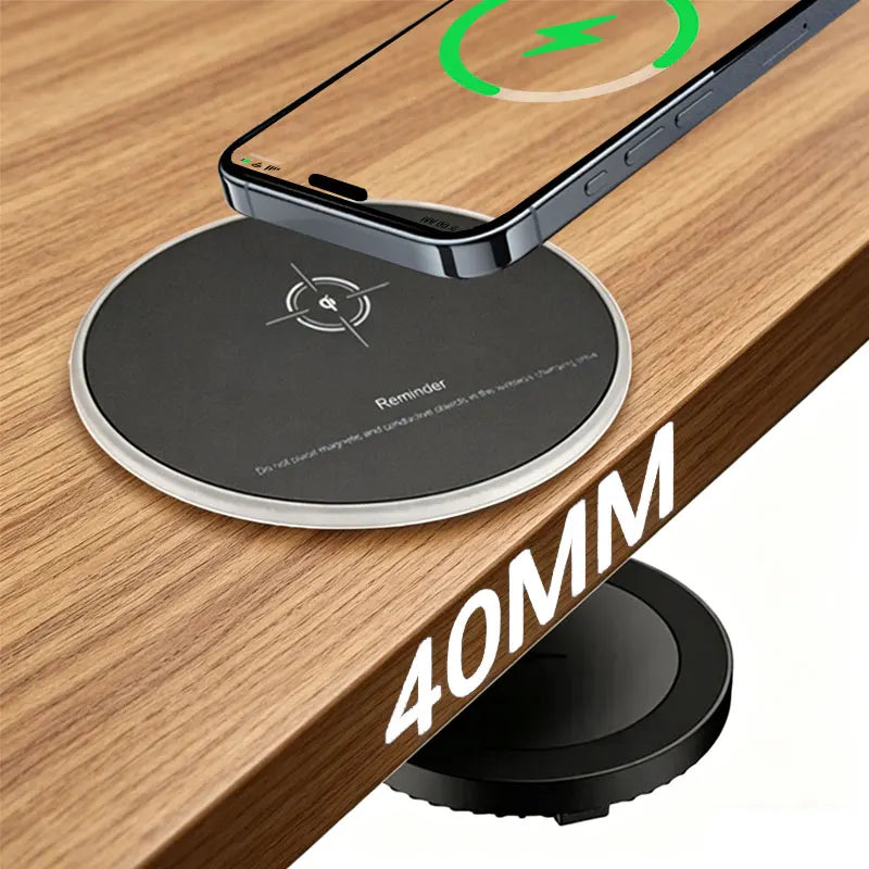 40MM Distance Invisible Hidden Under Desk Wireless Charger Pad Stand Phone Fast Wireless Charging Station For iPhone 15 Samsung