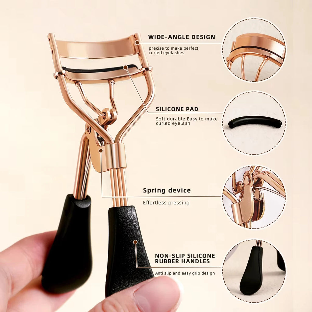 Portable Eyelash Curler Set with 15 Silicone Pads Stainless Steel Design for Eyelash Extension And Curling Beauty Tool