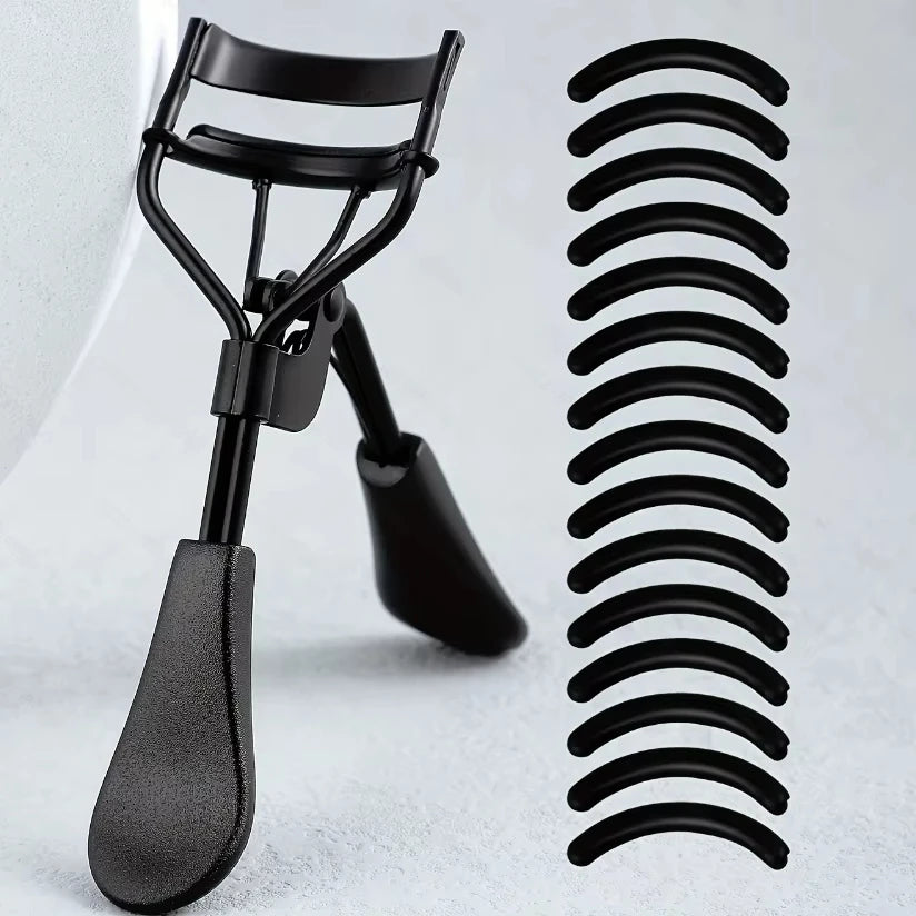 Portable Eyelash Curler Set with 15 Silicone Pads Stainless Steel Design for Eyelash Extension And Curling Beauty Tool