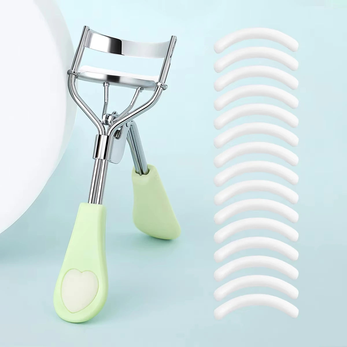 Portable Eyelash Curler Set with 15 Silicone Pads Stainless Steel Design for Eyelash Extension And Curling Beauty Tool